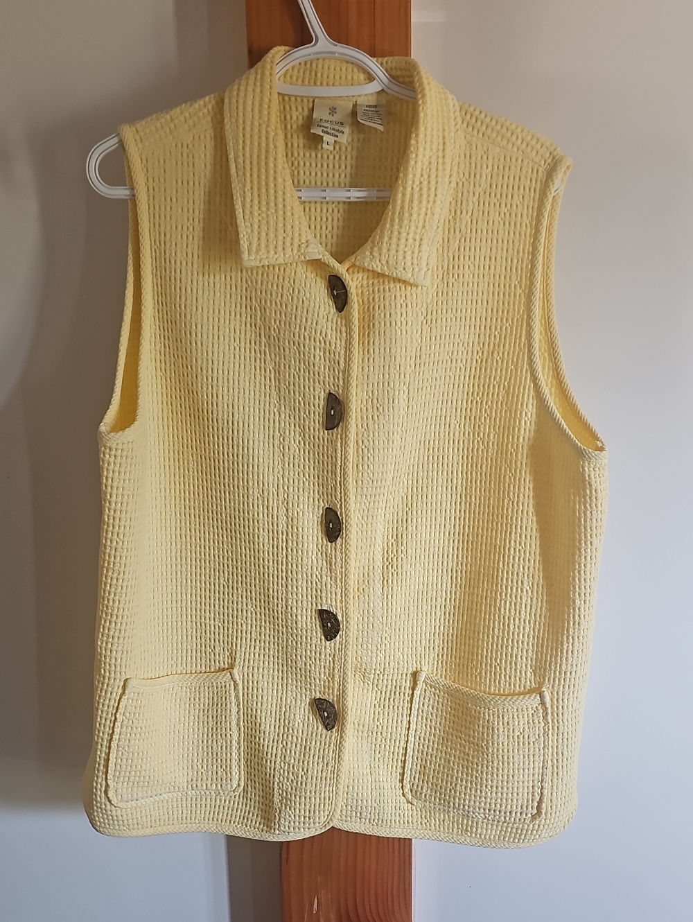 Sleeveless Button-Front Knit Vest in Soft Yellow